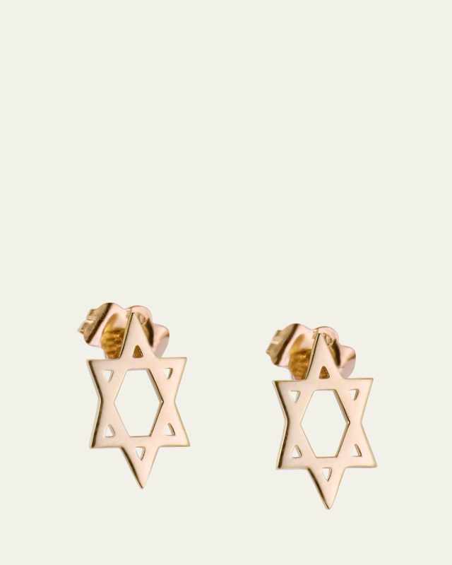 14K Yellow Gold Star of David Stud Earrings